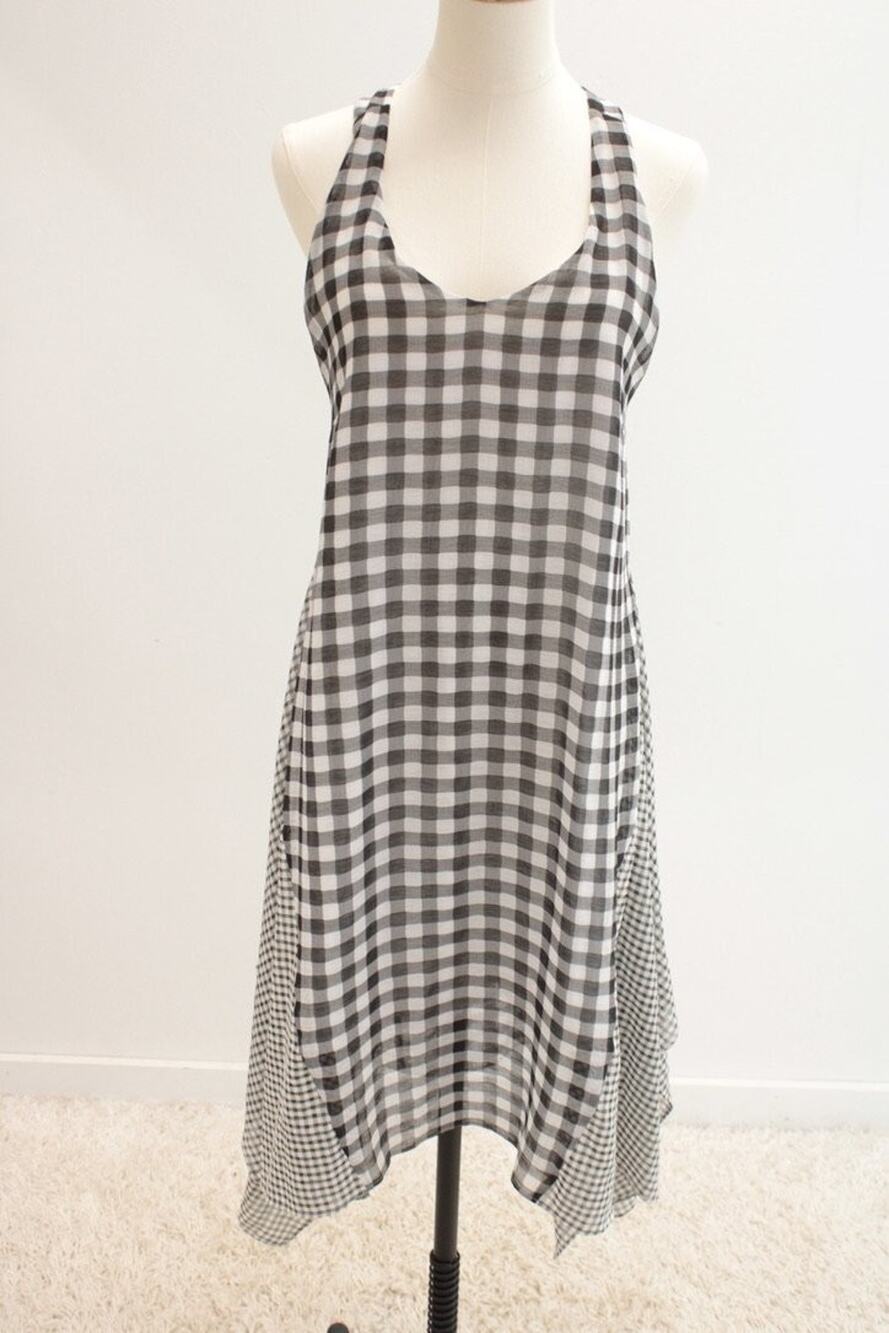Hem & Thread Handkerchief Hem Sun Dress Medium Black White Gimgham Checks